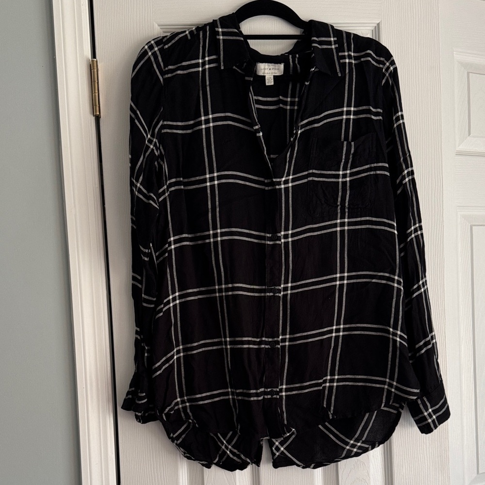 Lucky Brand Black and White Checkered Button Down Shirt